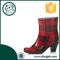 ladies decorative ankle high high heel spring black and red korean waterproof pvc shoes B-812